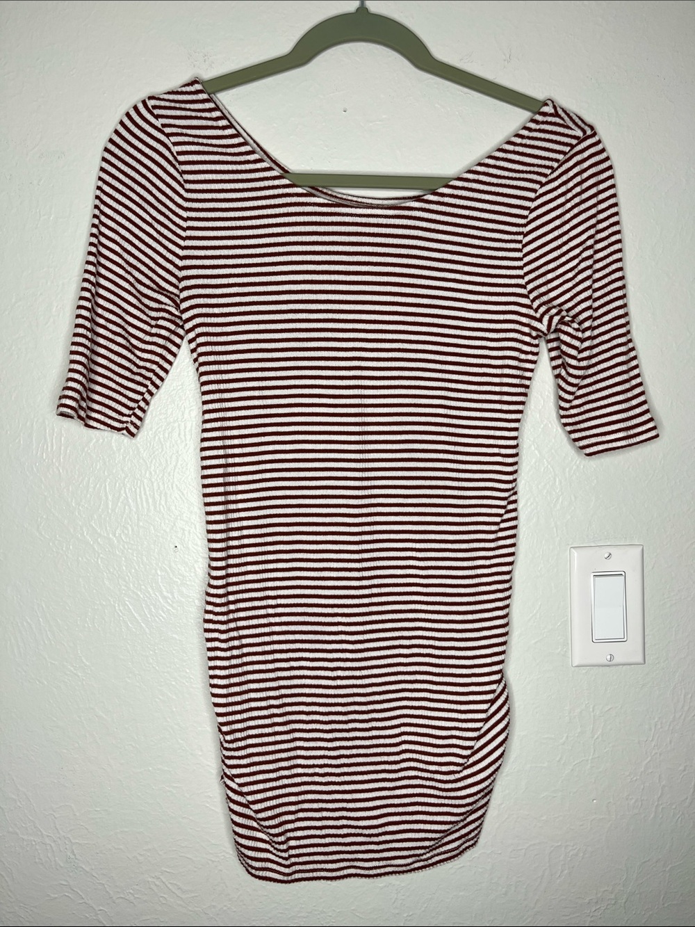 Isabel Maternity Striped Ribbed Knit Shirt - Size S Ruching Classic